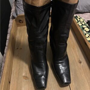 Franco Sarto Sleek Black Mid-Calf Booties 2 Inch Heels